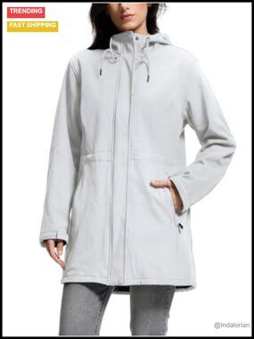 Women's Waterproof Fleece Lined Hooded Rain Jacket Windbreaker